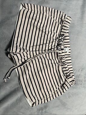 J. Crew Striped Drawstring Lounge Shorts in Cream and Black